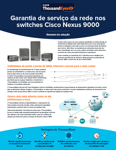 Resumo da solução ThousandEyes e switches de data center Cisco Nexus 9000 Series – trazendo visibilidade de rede do switch para o SaaS